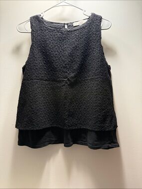 LOFT Black Textured Layered Tank Top